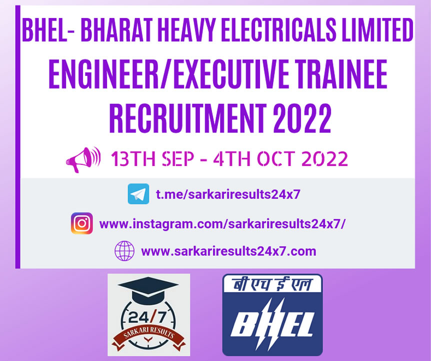 BHEL - Bharat Heavy Electricals Limited - Engineer/Executive Trainee Recruitment 2022