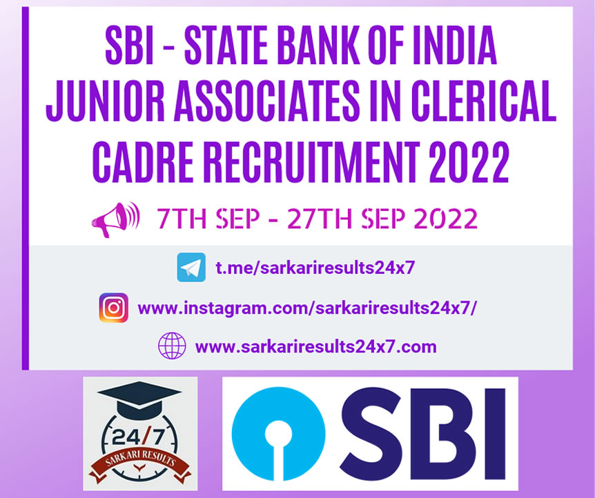 SBI - State Bank Of India - Junior Associates (Customer Support & Sales) Recruitment 2022