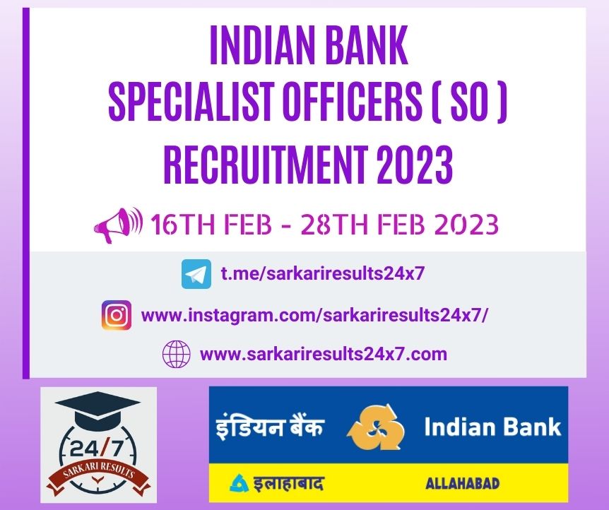 Indian Bank - Specialist Officers (SO) Recruitment 2023