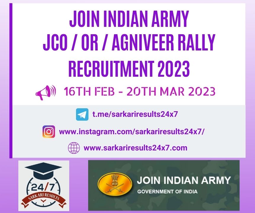 Join Indian Army - JCO - OR - Agniveer Rally Recruitment 2023 Notification Out