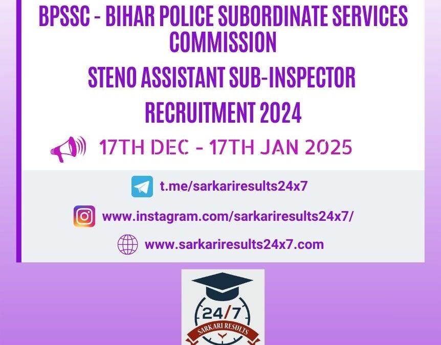 BPSSC - Steno Assistant Sub-Inspector Recruitment 2024