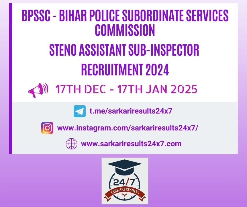 BPSSC - Steno Assistant Sub-Inspector Recruitment 2024