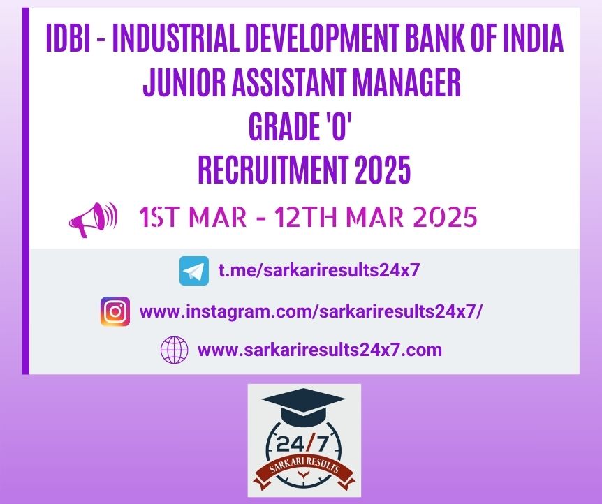 IDBI - Junior Assistant Manager Grade 'O' Recruitment 2025